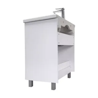 Тумба-умывальник Comforty Лиссабон 95 дуб темный с черной столешницей c раковиной Comforty 9111, левая