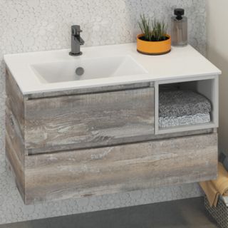 Comforty Тумба-умывальник "Турин-90L" дуб бежевый с раковиной Comforty 9090EL