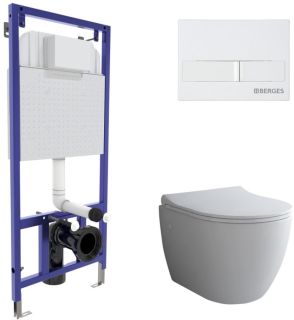 Комплект Berges 4в1 043263: инсталляция NOVUM525 кнопка L1 белая унитаз Okus сиденье Toma Slim SO