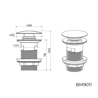 Донный клапан для раковины с переливом Knotlor BM9011C, хром
