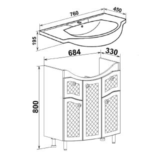 Тумба под раковину Runo  (под умывальник Элеганс 75) Милано 75 (УТ000002088)