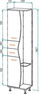 Пенал Bellezza Рио 50см левый красный/чёрный 00000000417