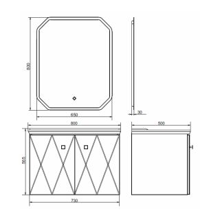 Тумба под раковину Runo напольная 3 двери (под умывальник Omega 75) Парма 75 (00-00001040)