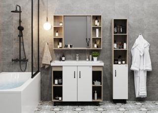 Напольная тумба под раковину Onika Тимбер 110011 100см белый матовый/дуб сонома