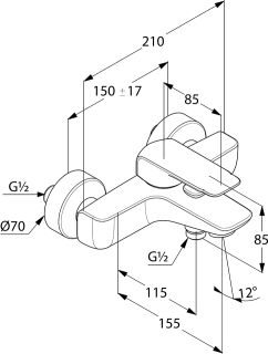 Смеситель для ванны и душа Kludi Ameo хром 414450575