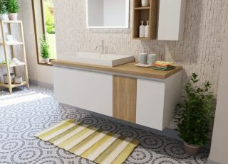 Подвесная тумба Эстет Malibu ФР-00007122 Л 140см два ящика со вставкой массив белый