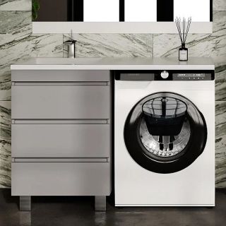 Тумба напольная Style Line Даллас Леон 120 Люкс Plus СС-00002449 под раковину для стиральной машины три ящика серый