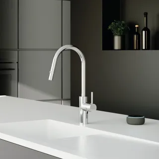 Смеситель для кухни Kludi E-Go Voice 423000577 электронный с выдвижным изливом хром