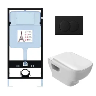 Инсталляция Jacob Delafon EDE103-BL с безободковым унитазом Struktura сиденье с микролифтом клавиша смыва чёрная матовая