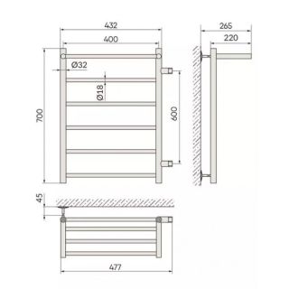 Полотенцесушитель водяной Indigo Line LLSHSW70-40L-б/п-60 подключение слева с полкой 70x40 см хром