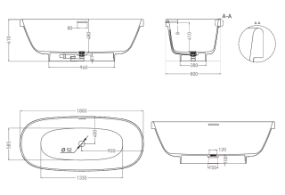 Ванна из искусственного камня Salini Greca S-Stone 103121MRF 180x80см RAL полностью