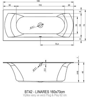Акриловая ванна Riho Linares Plug and Play B140008005 L 160х75см белый