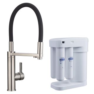 Смеситель для кухни Swedbe Selene Plus 8640M в комплекте с фильтром Аквафор Морион нержавеющая сталь/чёрный