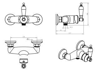 Смеситель для душа Boheme Vogue  Murano, черное_Комплект бронза