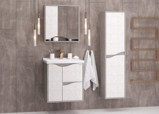 Шкаф-зеркало Onika Брендон 206084 60см бетон крем/камень светлый