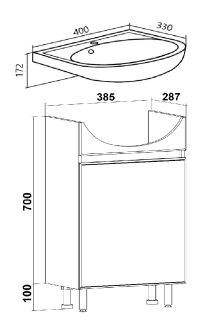 Тумба под раковину Runo белая (под умывальник Манго 40 ) Лада 40 (00-00001194)