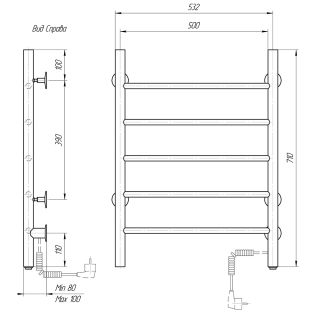 Полотенцесушитель электрический Domoterm Аврора DMT 109-5 50x71 EK R хром