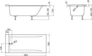 Ванна из искусственного камня AquaStone Квадро 180x80см белый