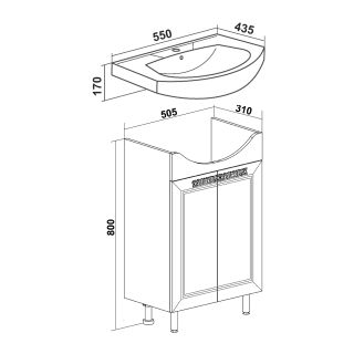 Тумба под раковину Runo  (под умывальник Элеганс 55) Монро 55 (00-00000457)