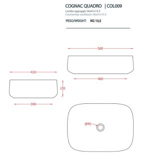 Раковина ArtCeram Cognac COL009 41 00 matera 56 см