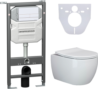 Комплект с инсталляцией Ceramica Nova CN3001_1002W_1000 унитаз Play CN3001 крышка-сиденье с микролифтом и инсталляция Envision CN1002W с белой матовой кнопкой смыва Flat