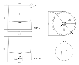 Накладная раковина Salini Armonia 04 S-Sense 130118GRH 46см RAL снаружи