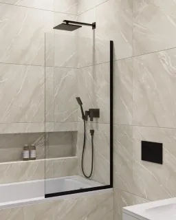 Шторка на ванну в профиле by Deonria C-140-80-8-T-B 80см чёрный/прозрачный