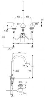 Смеситель для раковины Kludi Nova Fonte Puristic на три отверстия чёрный матовый 201433915
