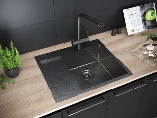 Мойка кухонная Paulmark Alster PM825951-GMR правая воронёная сталь