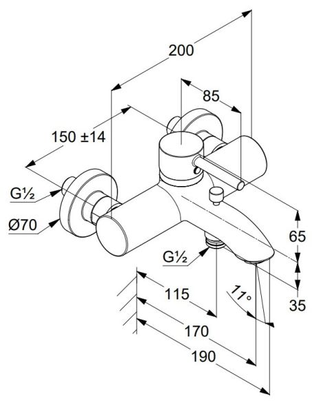 Смеситель для ванны и душа Kludi Bozz хром 386910576