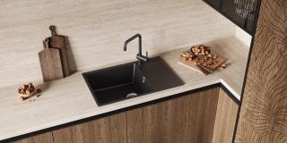 Смеситель для кухни Ulgran Classic U-023-343 с высоким поворотным изливом антрацит