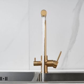 Смеситель для кухни Shevanik S328G с подключением фильтра золотой сатин