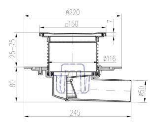 Душевой трап Paini 381E с решёткой Sun 15см хром глянец