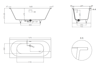 Ванна из искусственного камня Salini Ornella Axis Kit S-Stone 103523M 170x75см белый матовый