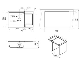 Мойка кухонная Granula 7807, ЧЁРНЫЙ
