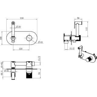 Гигиенический душ со смесителем Boheme Stick Spirale 127-CB.4 брашированная медь
