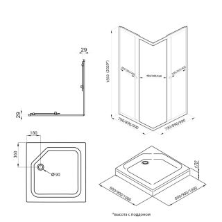 Душевой уголок Triton Вента Щ0000056925 80x80 см профиль чёрный стекло прозрачное