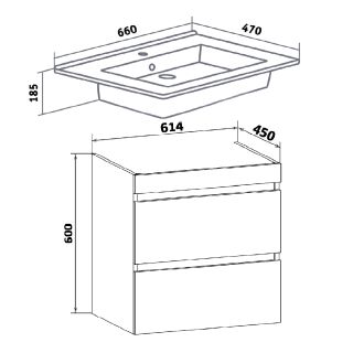 Тумба под раковину Runo подвесная белая (под умывальник Оскар 65 Оскар 65) Манхэттен 65 (00-00001046)
