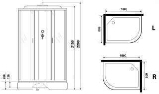 Душевая кабина Niagara NG-33084-14LF с гидромассажем 100x80см серебро/матовое