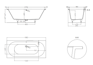 Ванна из искусственного камня Salini Ornella Axis Kit S-Sense 103512GRH 190x90см RAL снаружи