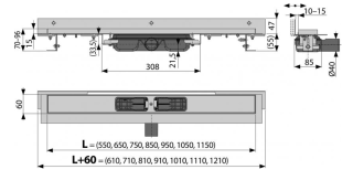Душевой лоток AlcaPlast Flexible Low для перфорированной решетки с краем к стене 85см хром APZ104-850