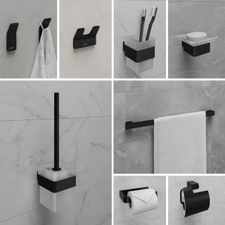 Стакан для зубных щёток Lemark Smooth Line 9732014 с держателем чёрный матовый