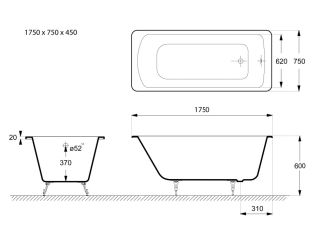 Ванна чугунная Vinsent Veron Devon VDV1757545H 170x75см с отверстиями для ручек