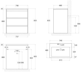 Напольная тумба под раковину Art&Max Family 75см цемент Family-750-3C-PIA-CV