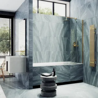 Шторка на ванну MaybahGlass MGV-61-3ш 50см золото