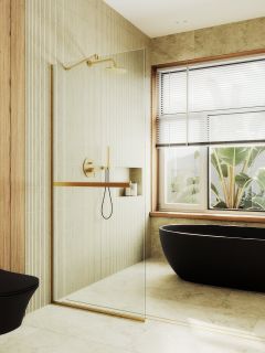 Душевая перегородка MaybahGlass MGD-726-3у 79см золото