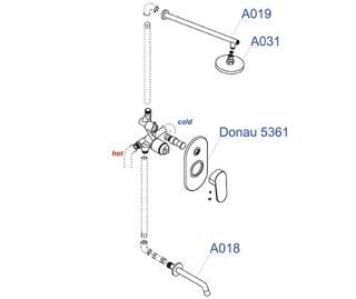 Wasserkraft А13031 Встраиваемый комплект для ванны с изливом и верхней душевой насадкой