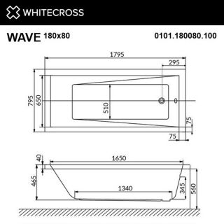 Гидромассажная ванна WHITECROSS Wave 0101.180080.100.LINENANO.CR 180x80 см Line Nano хром