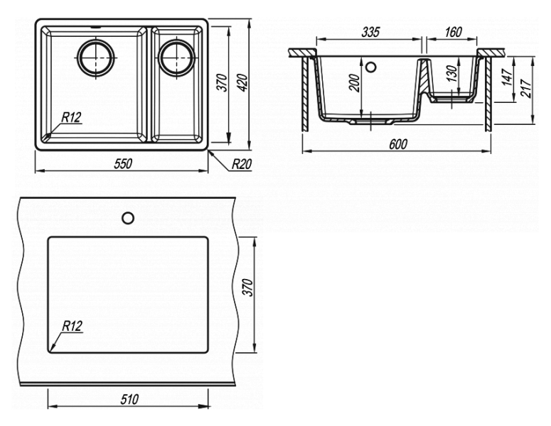 Кухонная мойка Florentina Вега 335/160 грей