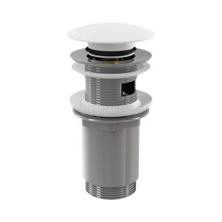 Донный клапан для раковины AlcaPlast клик-клак 5/4" цельнометаллический с переливом и большой белой заглушкой A392B